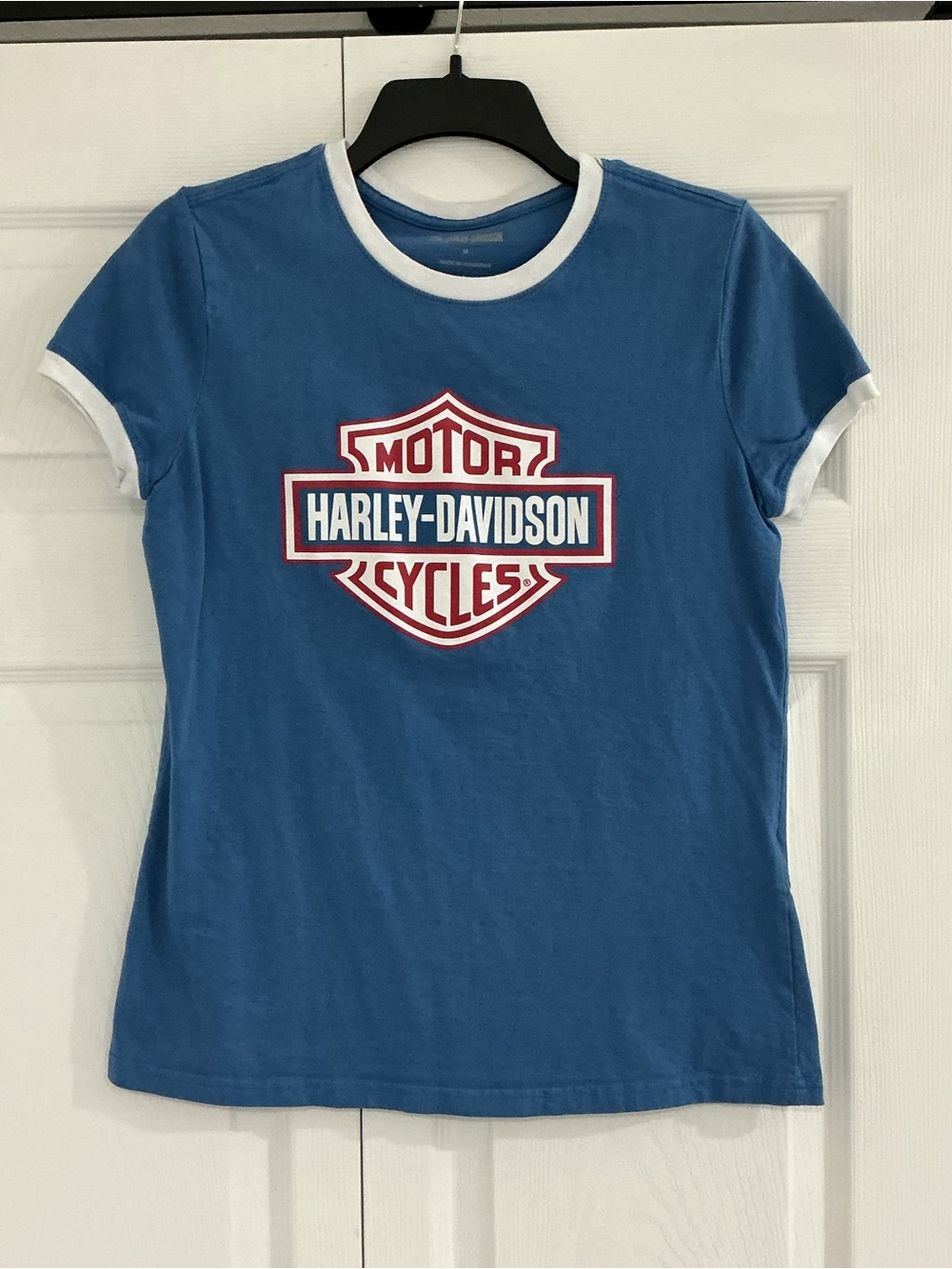 Harley-Davidson Blue Tee with White Trim and Red Logo